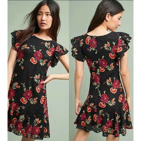 Anthropologie Dresses & Skirts - ANTHROPOLOGIE Eva Franco Poppy Dress Black Lace Floral Embroidery Sz 12 $198